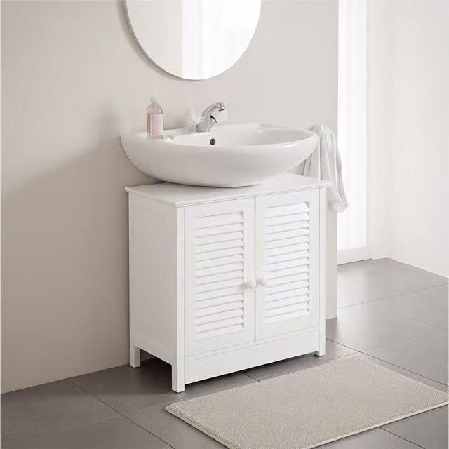 Orsina White Wood Under Sink Bathroom Cabinet with Roll Shutter Doors