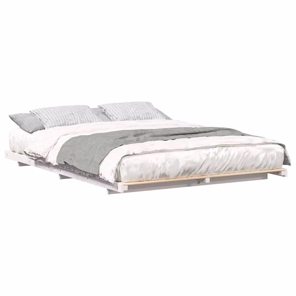 Berkfield Home White Solid Pine Wood Bed Frame W: 140 cm, L: 220 cm – 2