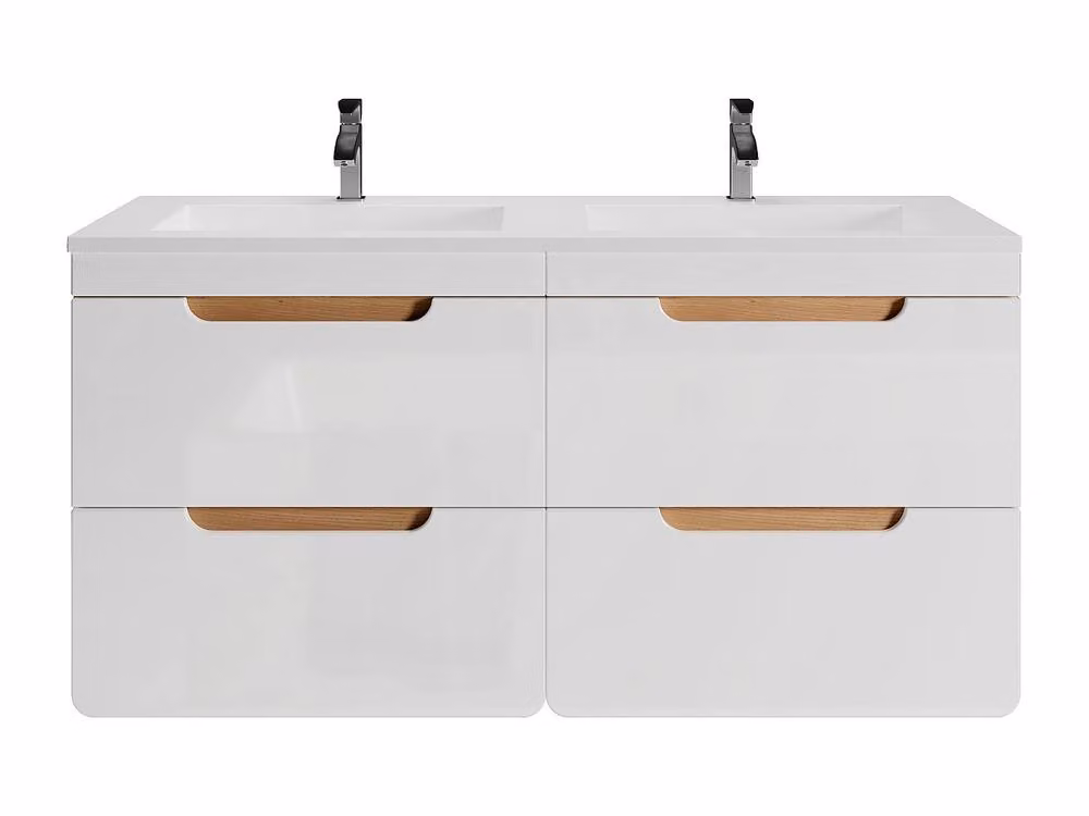 Vente-unique Wall-Mounted Bathroom Vanity with Built-In Basin in Light Oak and White – 2