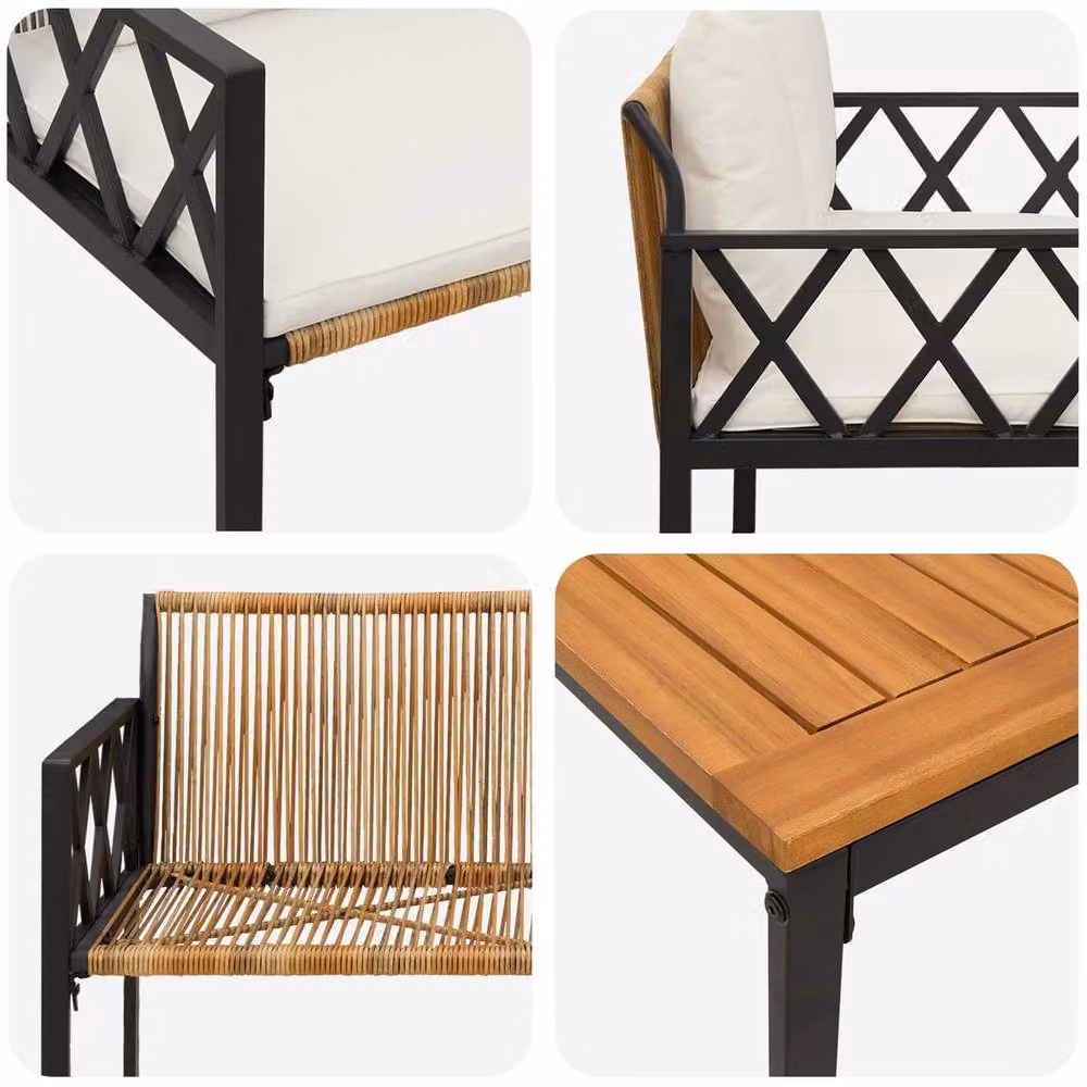 Berkfield Home 4-Piece Modern Outdoor Furniture Set in Brown and White with Acacia Wood and Poly Rattan – 3