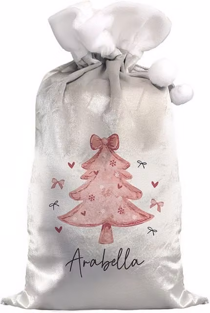 Personalised Memento Company Women's Personalised Christmas Tree Sack in Pink, Grey and White