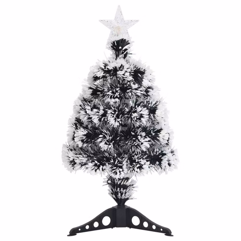 Berkfield Home Pre-lit Tabletop Christmas Tree in Green and White with Fibre Optics, Height: 64 cm – 3
