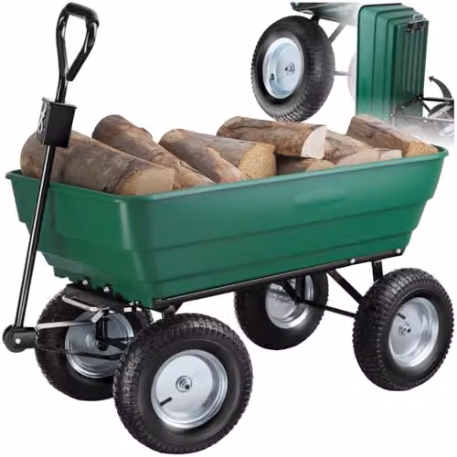 tectake Garden Cart with 125L Tilting Function and 300 kg Capacity in Green