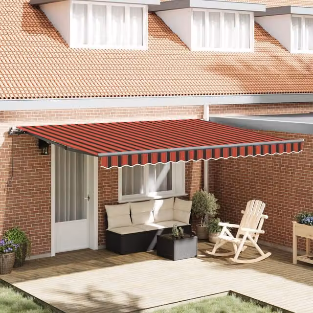 Berkfield Home Manual Retractable Wall-Mounted Awning with Acrylic Fabric in Orange and Brown, W: 450 cm, D: 350 cm – 1