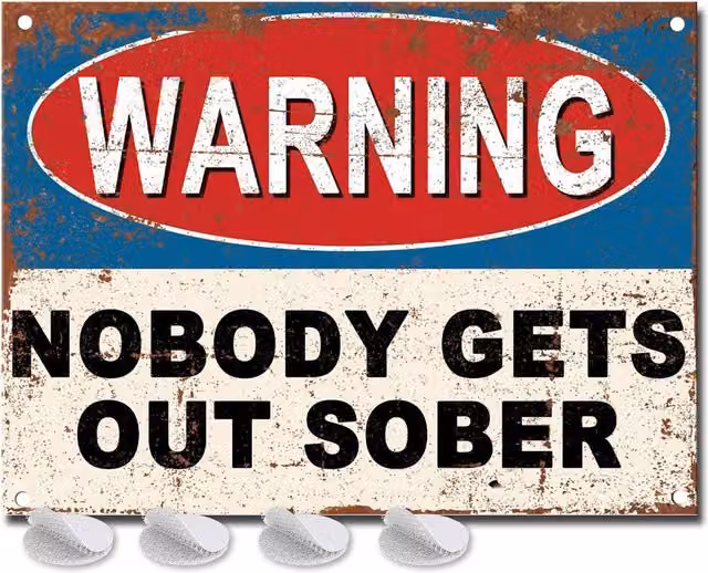 FireShack Nobody Get Out Sober Vintage Metal Bar Sign in Blue and Multicolour