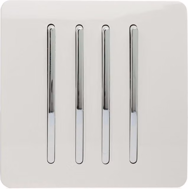 Trendi Modern Plastic Single Plate Wall Light Switch in White and Chrome