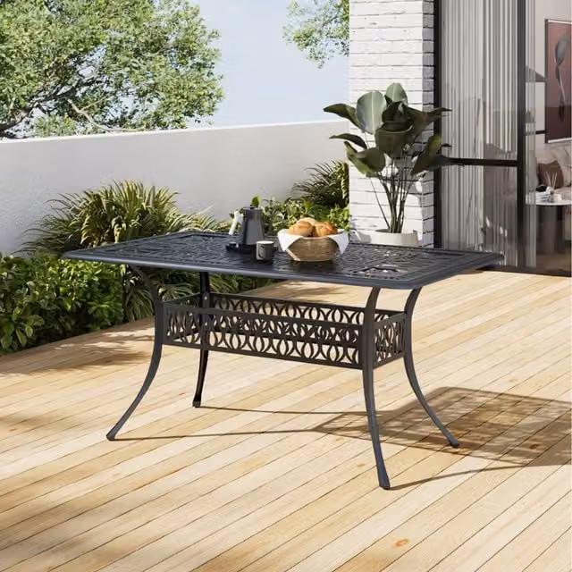 Garden Sanctuary Vintage Geometric Cast Metal Patio Bistro Table in Matt Black