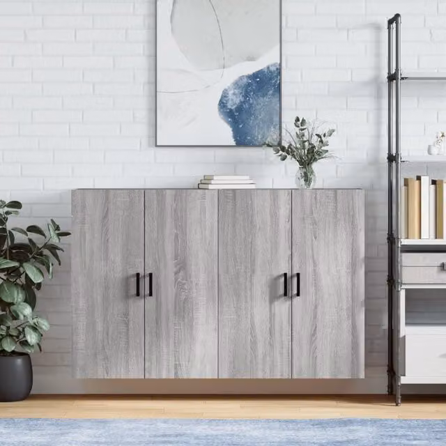 Berkfield Home Wall Mounted Cabinets, 2 Piece Set in Grey Sonoma, W/D/H: 69.5 x 34 x 90 cm