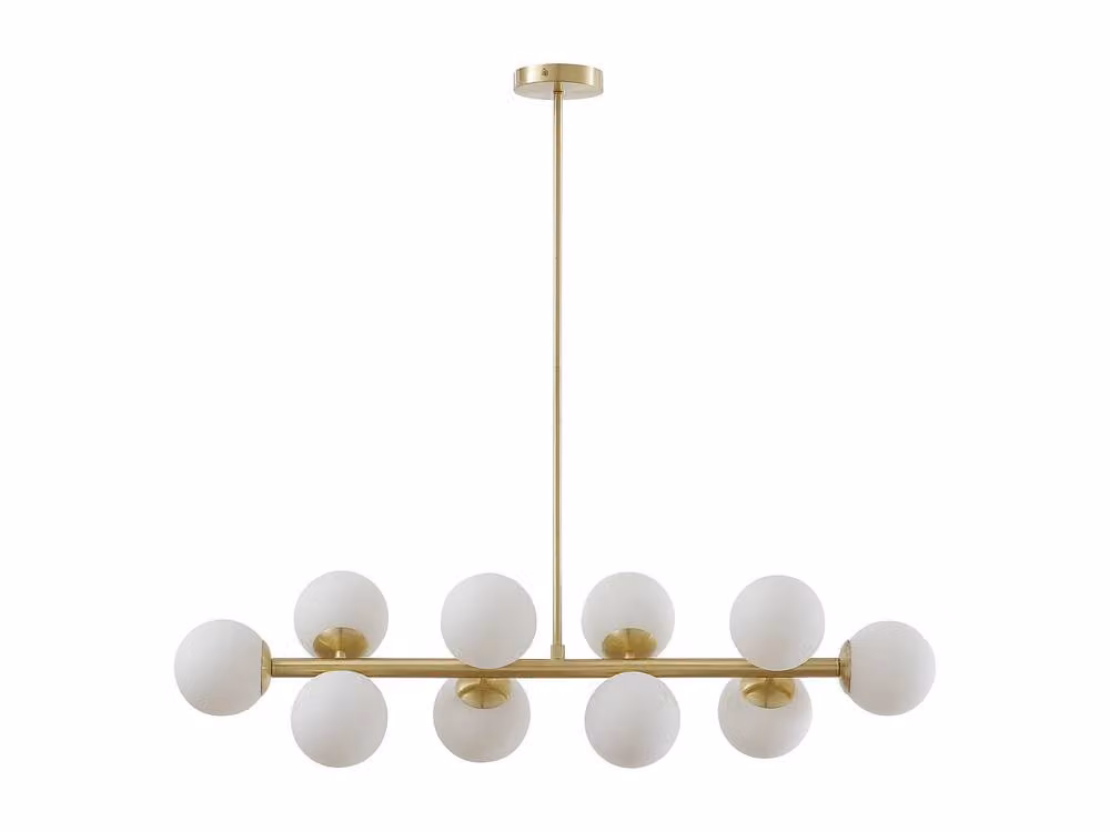 Vente-unique Modern White Glass and Gold Metal Chandelier with 10 Globes, W: 94 cm, D: 23 cm, H: 88 cm – 2