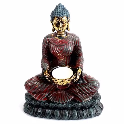 KDMD Antique Buddha Devotee Tealight Candle Holder in Red – 1