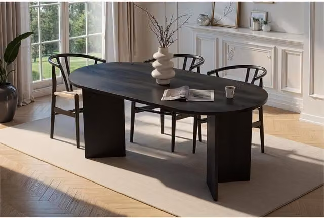 Decortie Sablin Oval Dining Table in Black Wood