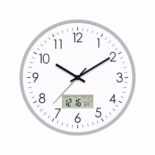 ATEK 12 Inch Silent Wall Clock with Date and Temperature, Battery Operated, Diameter: 30.48 cm