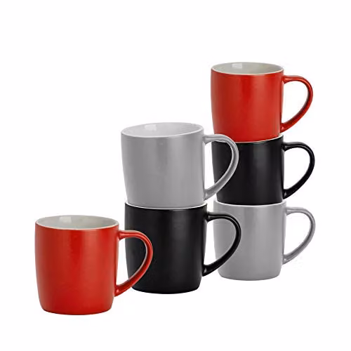 Argon Tableware Multicolour Lancashire Stoneware Coffee Mugs, 350ml, Pack of 6