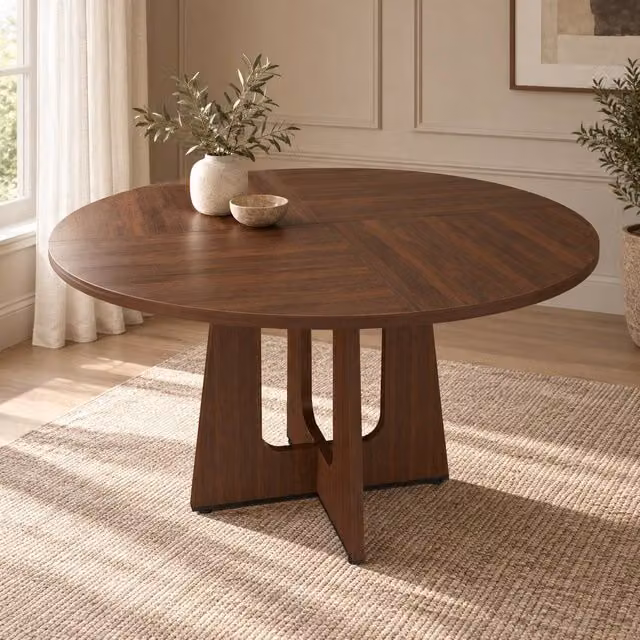 AKI HAUS Round Dining Table in Brown Walnut Effect, Diameter: 120 cm, Height: 76 cm