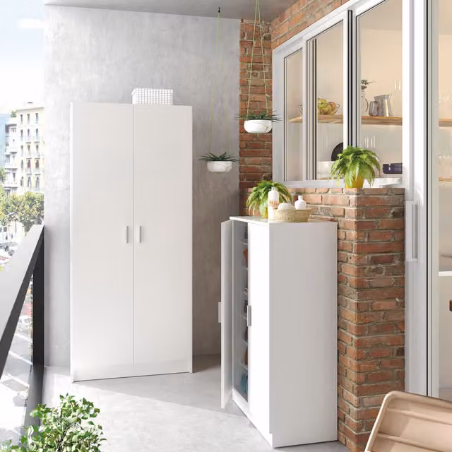 VITA Tall White Freestanding Bathroom Storage Cabinet with 2 Hinged Doors and Internal Shelves