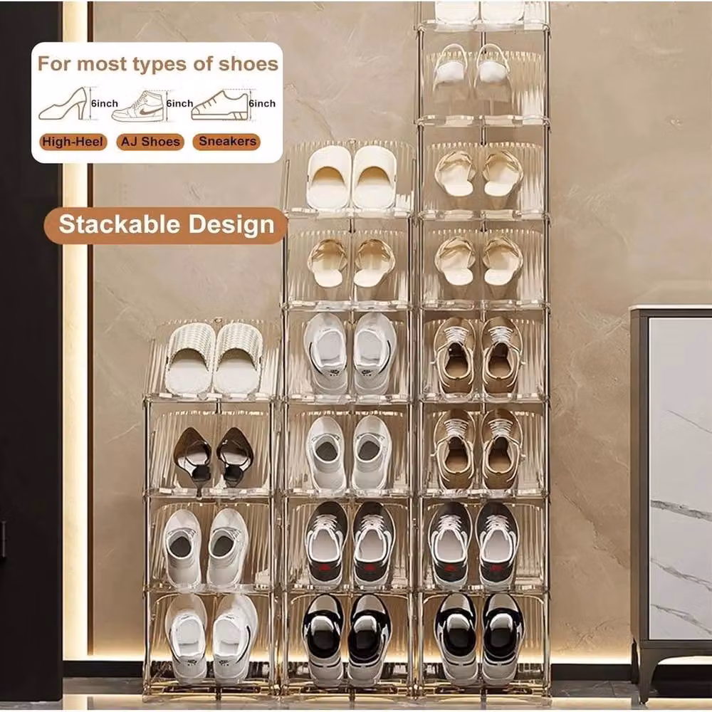 KORVIXA 6 Tier Transparent Plastic and Metal Shoe Rack, W/D/H: 100 x 100 x 100 cm – 5