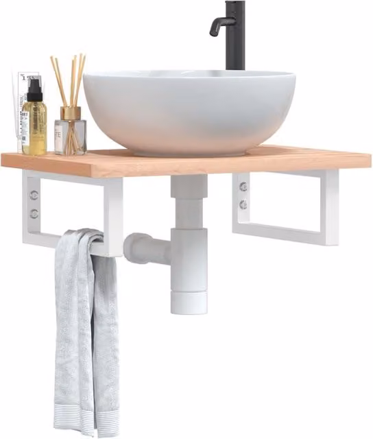 Berkfield Home Wall Mounted Basin Shelf in Brown Beech Wood and Steel