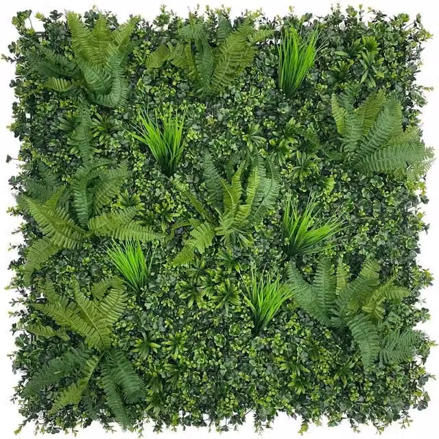 AKA Green Artificial Living Wall Panels Mixed Floral Grass Foliage W: 100 cm, H: 100 cm