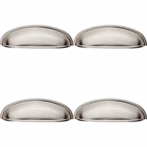 Loops 4 Pack Shaker Cup Pull Handle in Brushed Silver, W: 124 mm, D: 35 mm, Fixing Centres: 96 mm