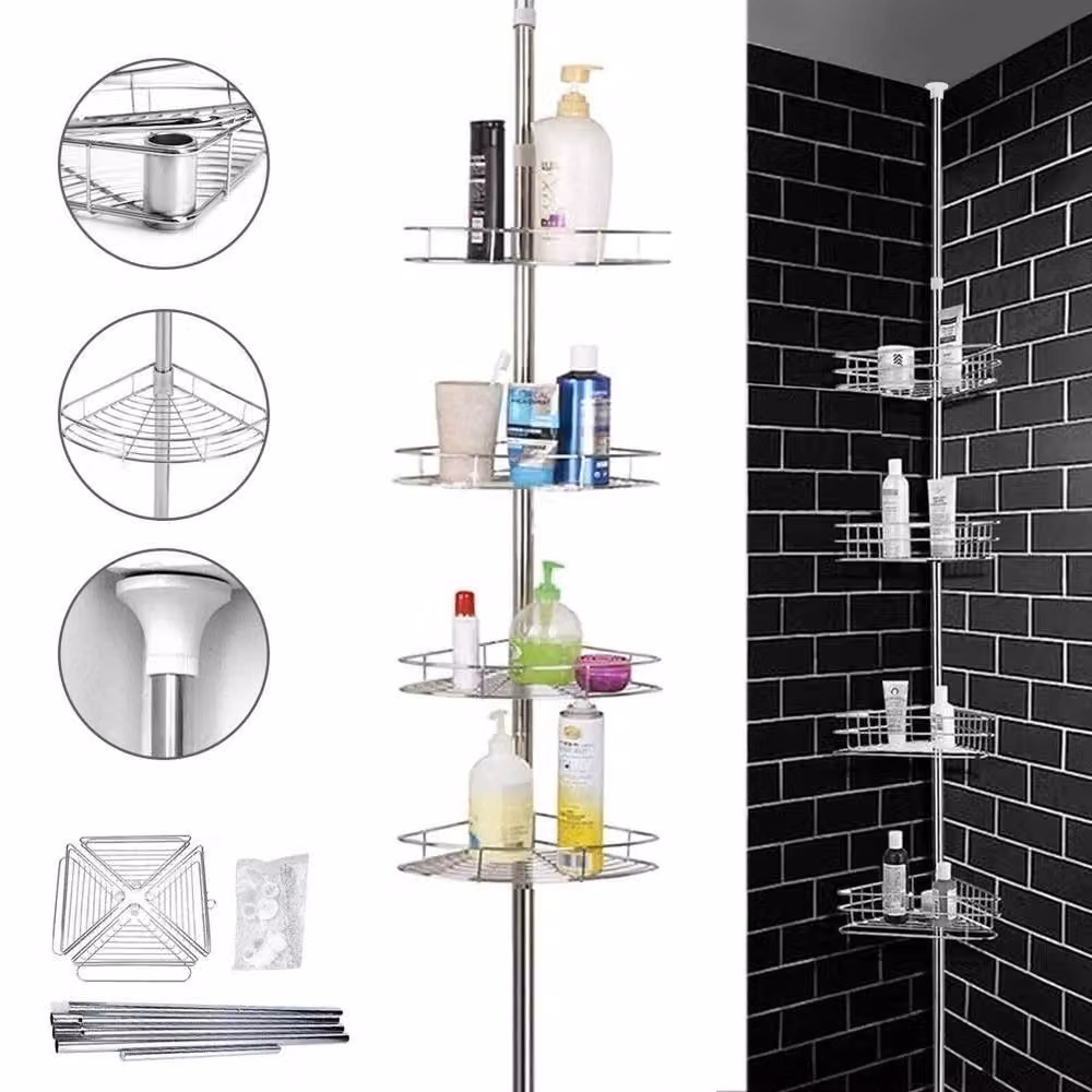 NESTLUNE 4 Tier Telescopic Bathroom Corner Wall Shelf Rack in Silver – 3