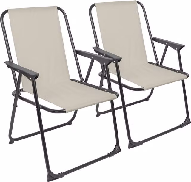 Harbour Housewares Maritime Folding Metal Beach Chair with Armrests in Beige