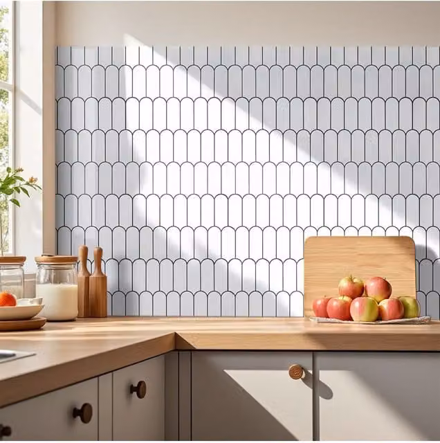 Living and Home 10-Piece Grey and White 3D Arch Self-Adhesive Tile Look Wall Stickers