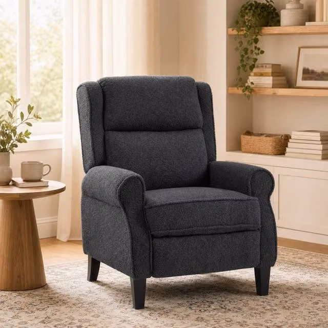 STILVORA Grey Fabric Recliner Armchair with Integrated Footrest and Metal Frame