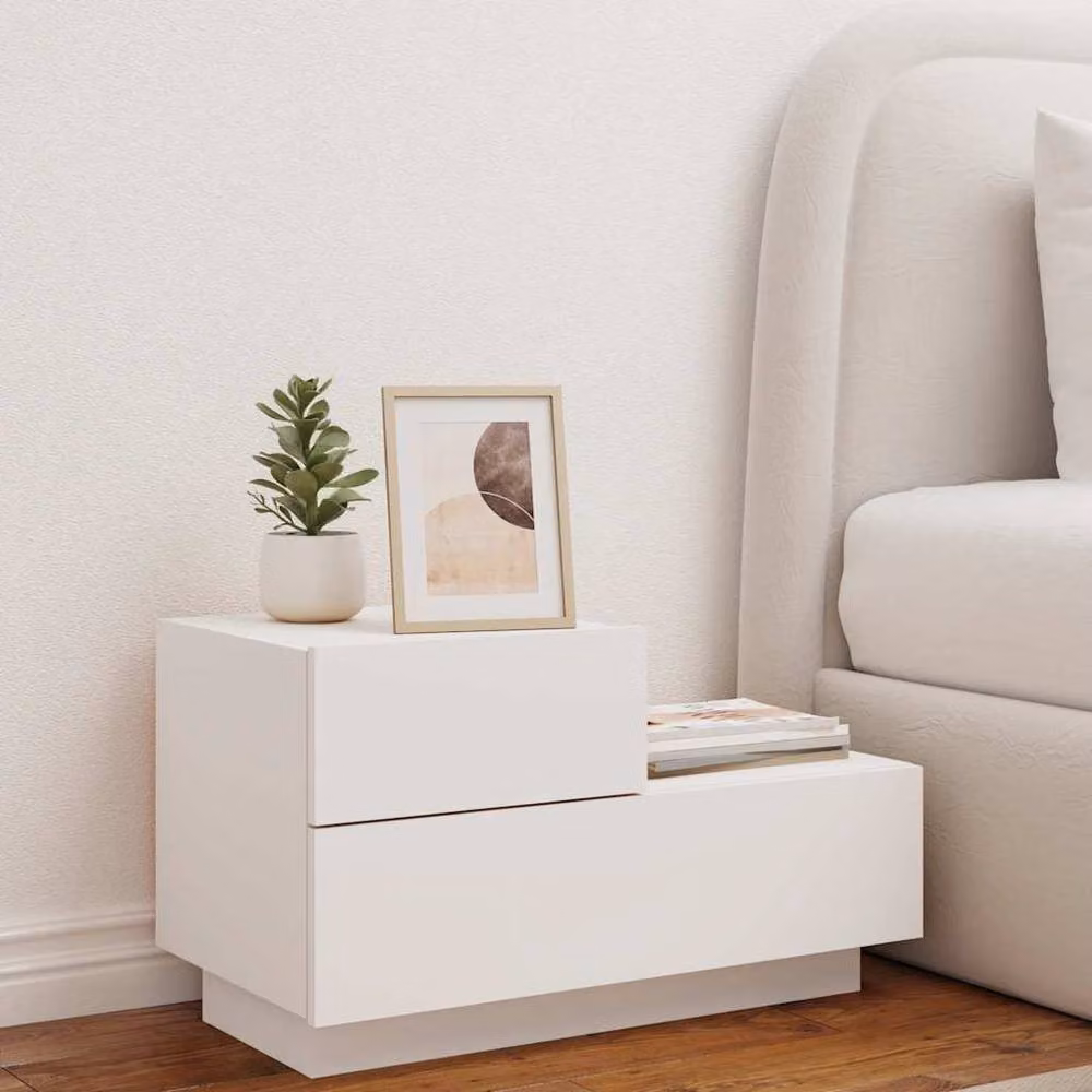 Berkfield Home Modern White Bedside Cabinet with Integrated LED Lighting W/D/H: 70 x 36 x 40.5 cm – 3