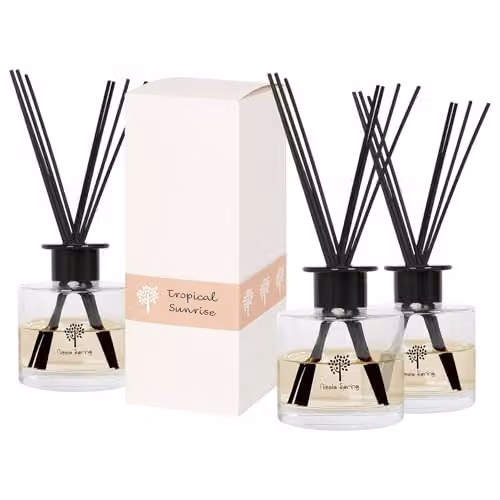 Nicola Spring Tropical Sunrise Reed Diffuser Pack of 3, 200ml Fruity Scent in Transparent Glass – 1