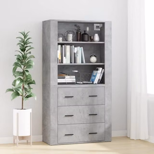 Berkfield Home Wall Mounted Highboard in Concrete Grey Matt MDF