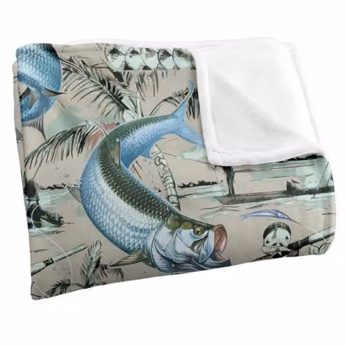 JQ Licensing Tarpon Tiki Fishing Pattern 2 Super Soft Silky Touch Fleece Throw Blanket, Multicolour, W/D/H: 91 x 147 cm – 2