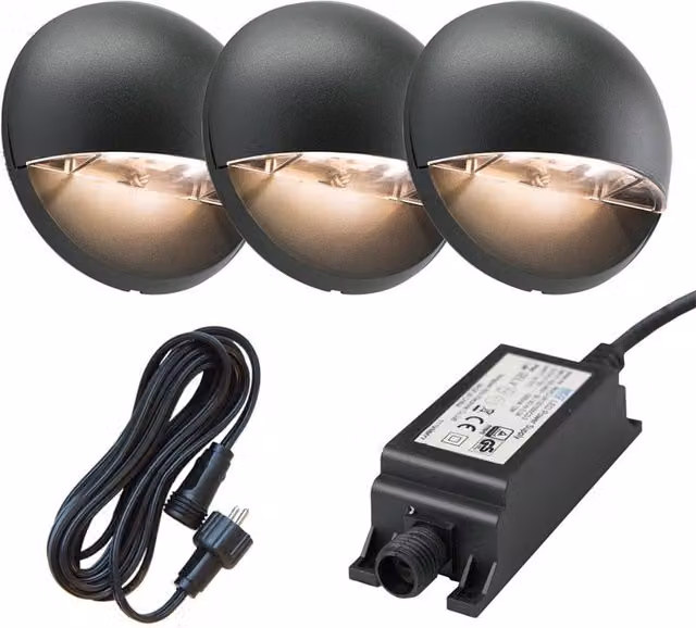 Ludeco Vidar 12V LED Garden Wall Light Kit in Black with Stainless Steel Finish