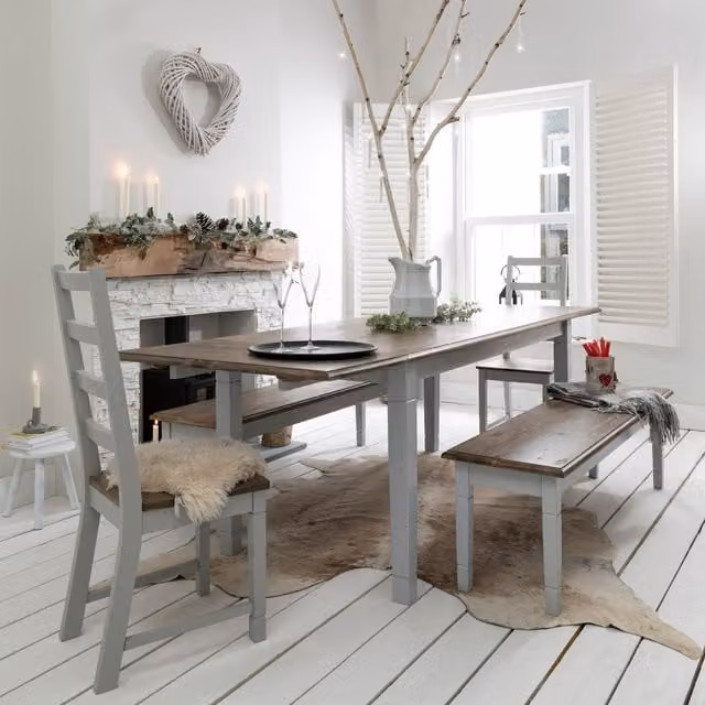 Noa and Nani Rustic Rectangular Pine Dining Table in White and Grey