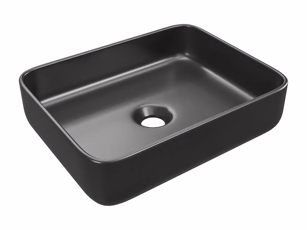 Vente-unique Juniko II Rectangular Ceramic Countertop Washbasin, Black, W: 50 cm, D: 30 cm, H: 13 cm – 2