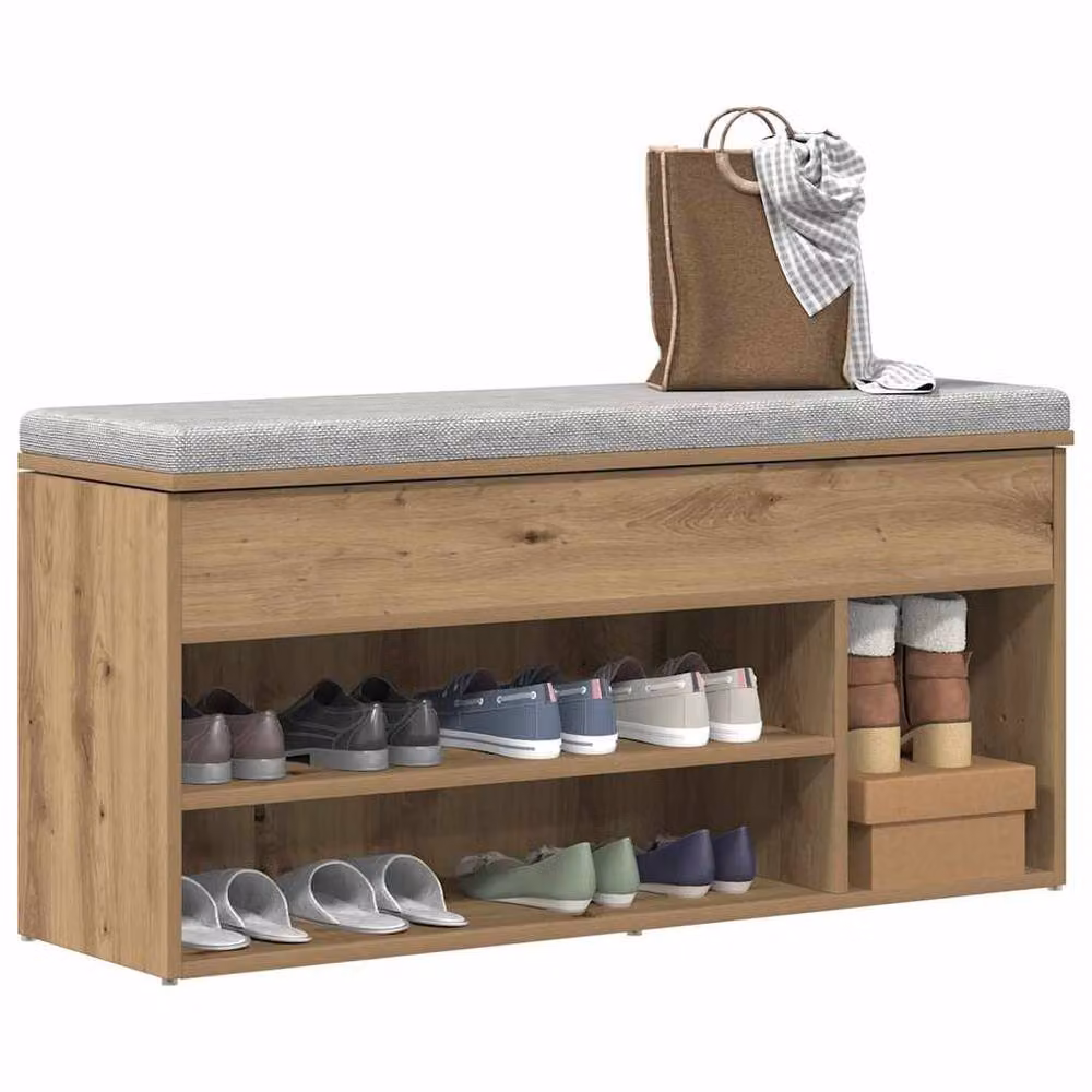 Berkfield Home Artisan Oak Shoe Bench in Brown, W/D/H: 102 x 30.5 x 45 cm – 2