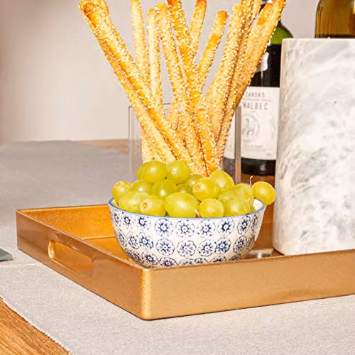Argon Tableware Gold Rectangular Melamine Serving Tray with Handles W: 34.5 cm, D: 30 cm – 2