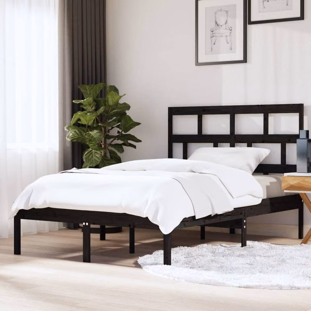 Berkfield Home King Size Solid Pine Wood Bed Frame in Black, W: 150 cm, D: 200 cm – 2