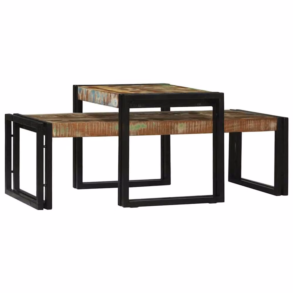 Berkfield Home Traditional 2 Piece Reclaimed Solid Wood Coffee Table Set in Brown and Multicolour – 2