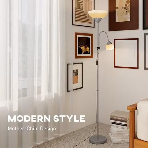 HOMCOM LED Floor Lamp in Silver with Adjustable CCT and Included Bulb – 3