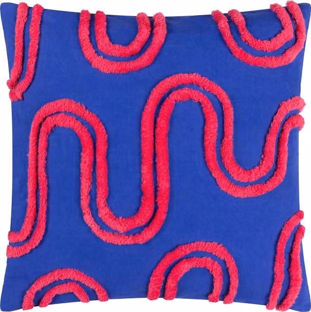 Make it a Home Archie Tufted Square Cushion in Blue and Pink Polyester and Cotton