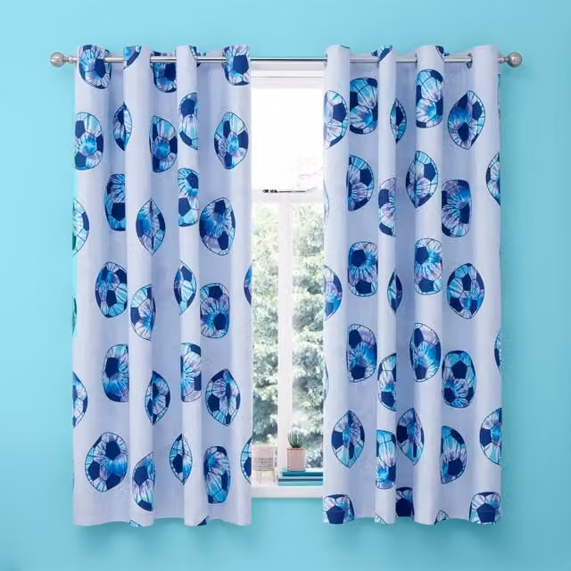 Catherine Lansfield Tie Dye Football Childrens Eyelet Curtains, Lilac and Blue, W: 168 cm, H: 183 cm
