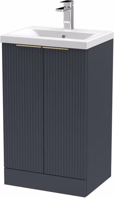 Balterley Fluted Front 2 Soft Close Door Vanity Basin Unit, Dark Grey, W: 50 cm, H: 85 cm – 1