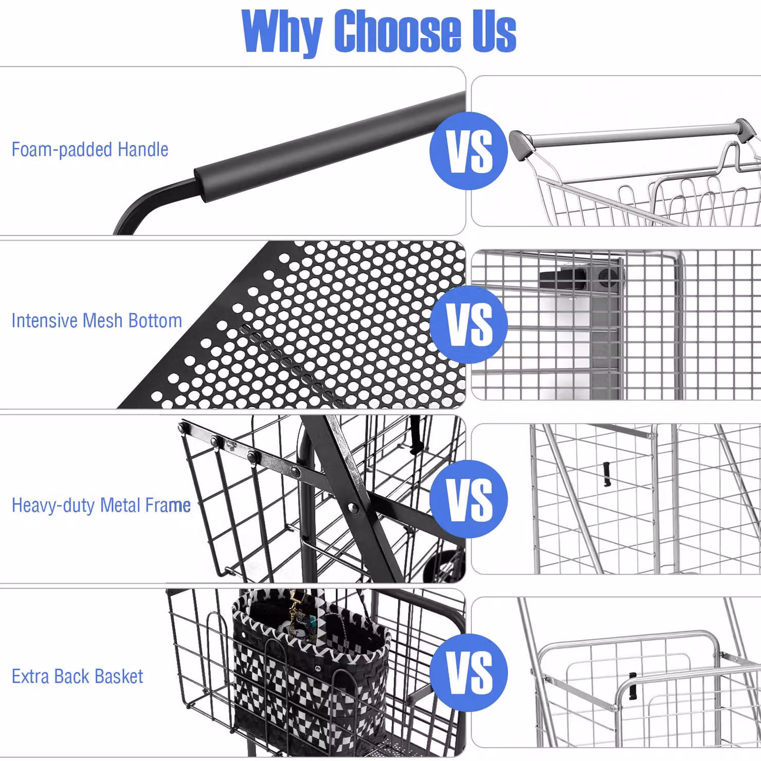Gymax Folding Shopping Cart with 126L Waterproof Liner in Black – 7