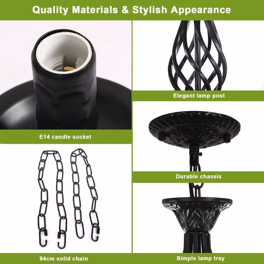Goeco Vintage Metal Pendant Light in Black, Height Adjustable E14 Chandelier for Living Rooms and Bedrooms – 3
