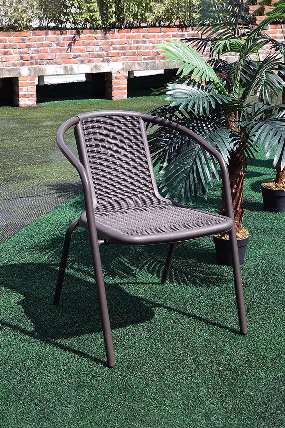 Living and Home Set of 2 Brown Rattan and Metal Stacking Garden Chairs – 4