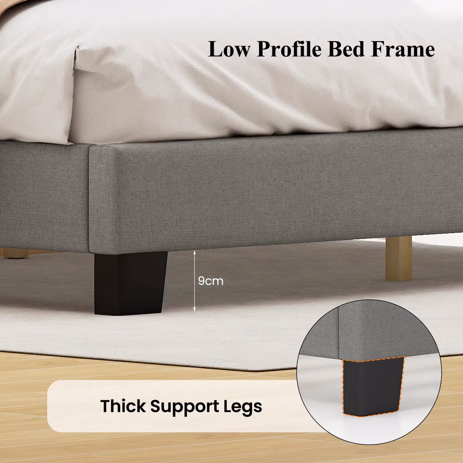 Costway Double Size Linen Upholstered Platform Bed Frame in Grey, W/D/H: 140 x 200 cm – 4