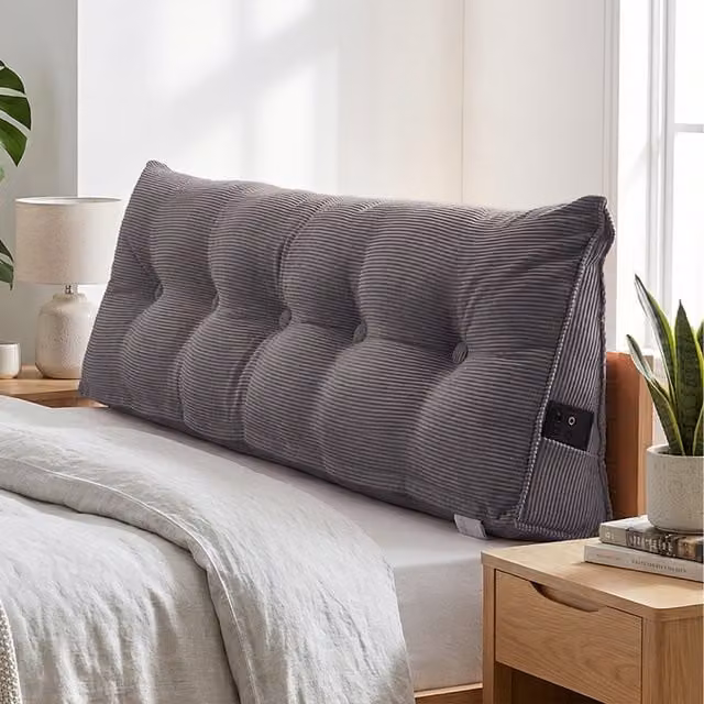 Livingandhome Grey Corduroy Wedge Headboard Pillow with Removable Cover, Width: 150 cm