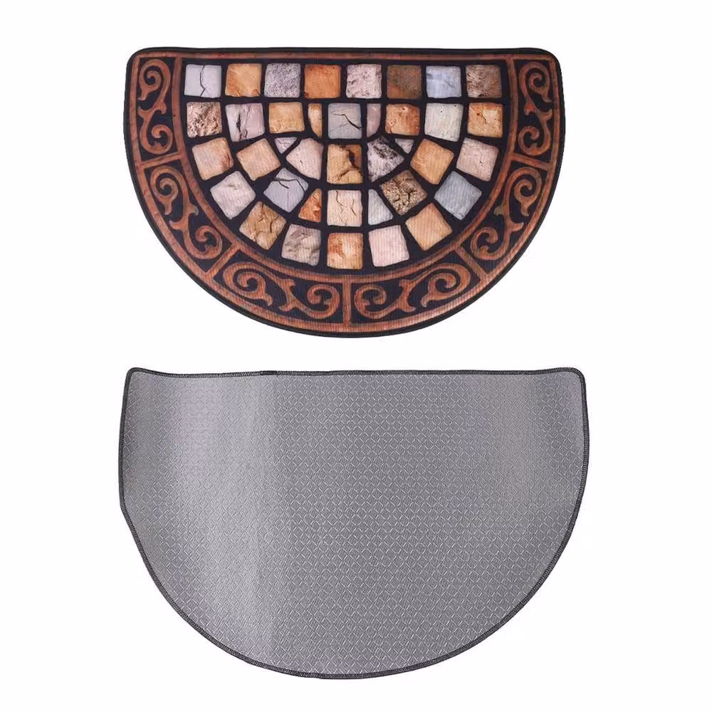 NESTLUNE Semicircular Slate Effect Outdoor Door Mat in Grey and Multicolour, W: 100 cm, D: 110 cm – 2