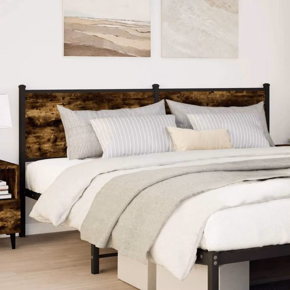 Berkfield Home Smoked Oak Headboard in Brown, Engineered Wood and Metal – 2