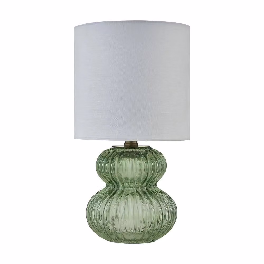 First Choice Lighting Walter Set of 2 Green Ribbed Glass Table Lamps with White Fabric Shades – 2